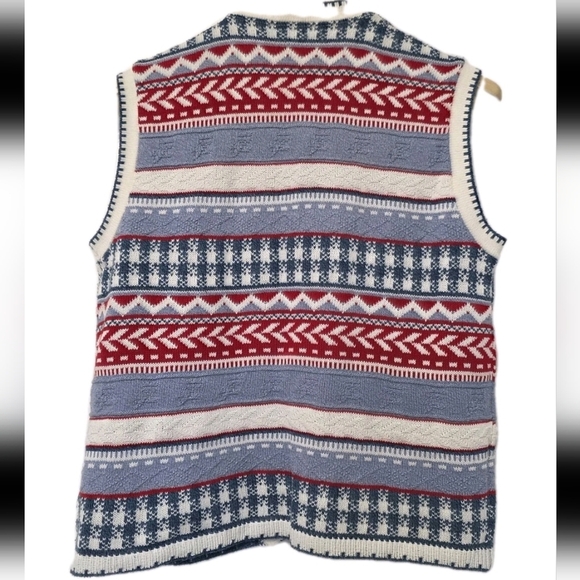 Vintage Fisherman Nostalgic Sweater Vest  Womens Size Med Patriotic Blue Red - Picture 2 of 5